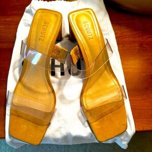Schutz Translarent Strap, blush sandals size 9.5- with 2.5 inch slender heel